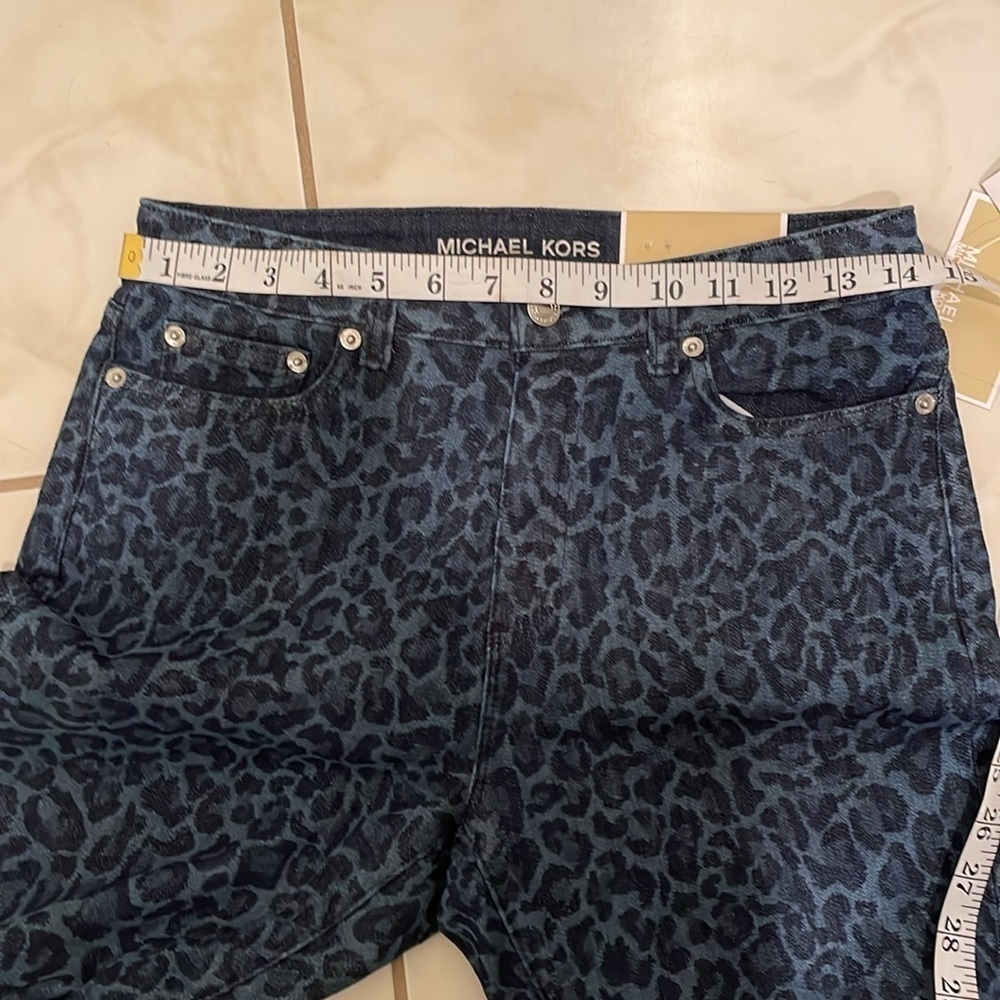 NWT Michael Kors Womens Blue High-Rise Skinny Leopard Denim Jeans Pants Size 6 P - Picture 13 of 13
